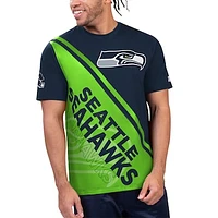 Men's Starter College Navy/Neon Green Seattle Seahawks Finish Line T-Shirt