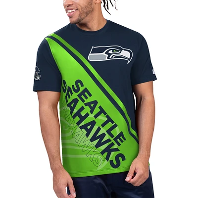 Men's Starter College Navy/Neon Green Seattle Seahawks Finish Line T-Shirt