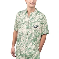 Men's Margaritaville Midnight Green Philadelphia Eagles Sandwashed Monstera Print Party Button-Up Shirt