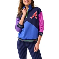 Women's Terez Navy/Blue Atlanta Braves Classic Colorblock Quarter-Zip Sweatshirt