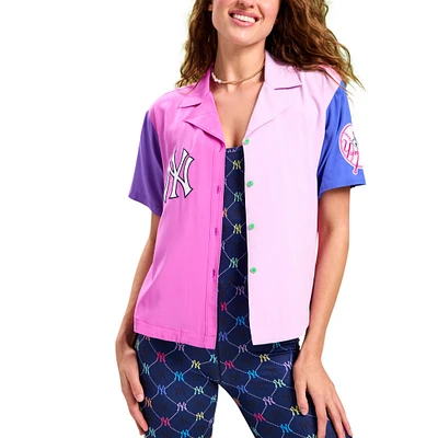 Women's Terez Pink New York Yankees Color Block Button-Up Shirt