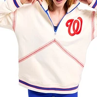 Women's Terez Cream Washington Nationals Baseball Stitch Classic Quarter-Zip Jacket