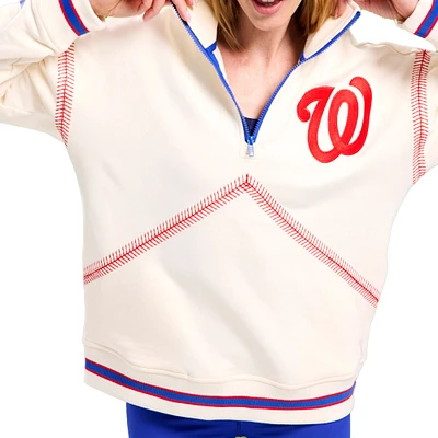 Women's Terez Cream Washington Nationals Baseball Stitch Classic Quarter-Zip Jacket