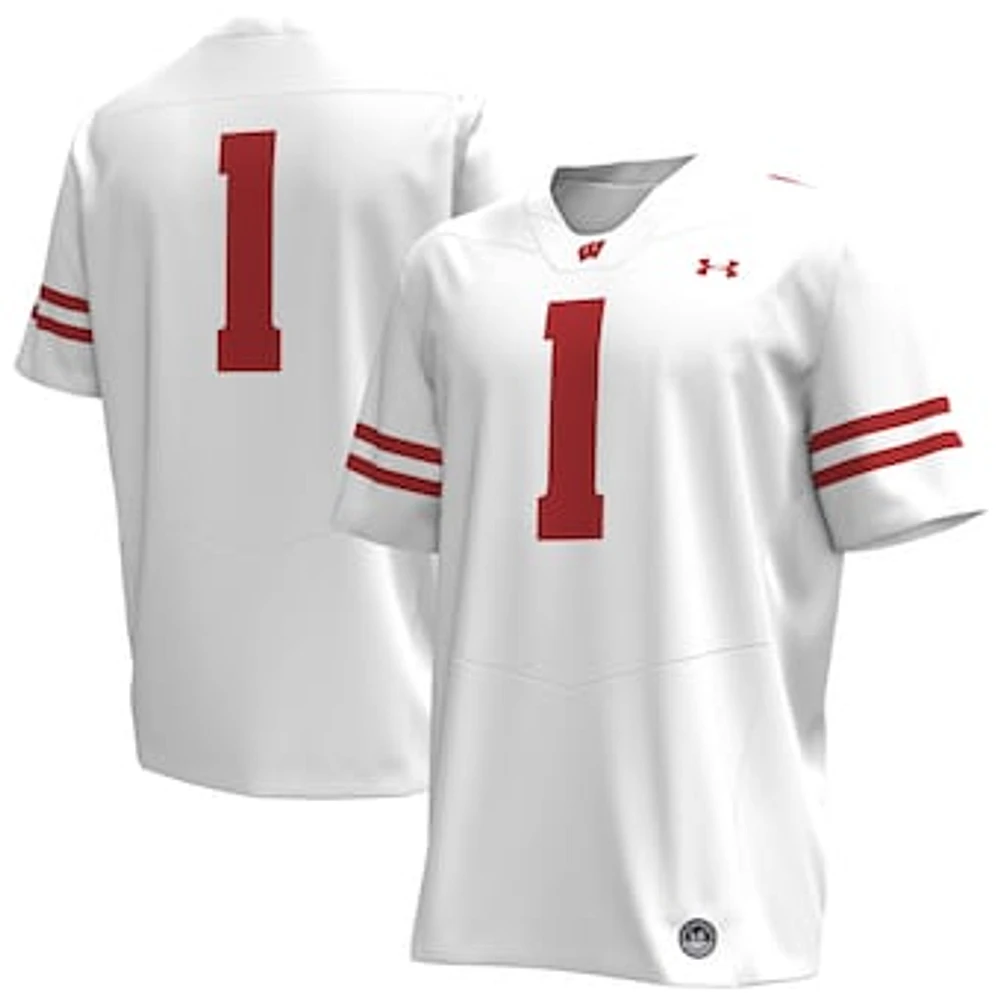 Men's Under Armour #1 White Wisconsin Badgers Replica Football Jersey