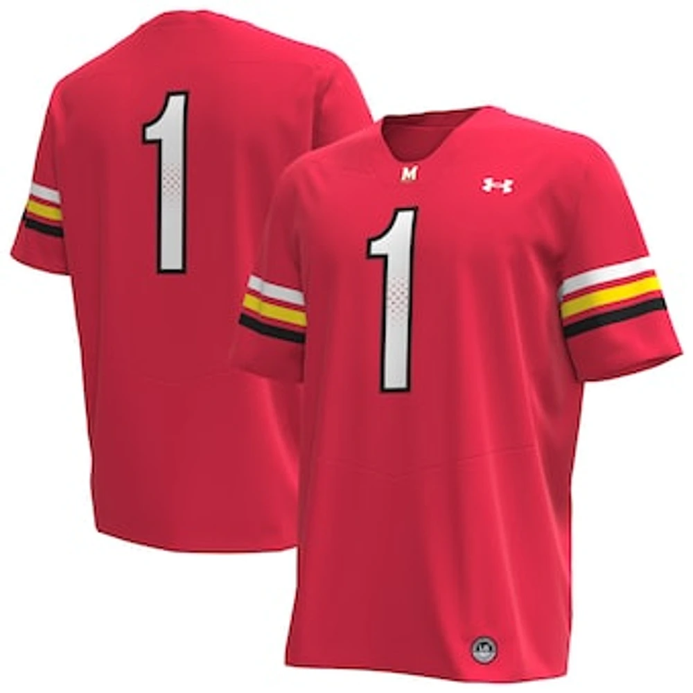 Men's Under Armour #1 Red Maryland Terrapins Replica Football Jersey