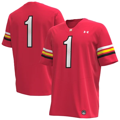 Men's Under Armour #1 Red Maryland Terrapins Replica Football Jersey