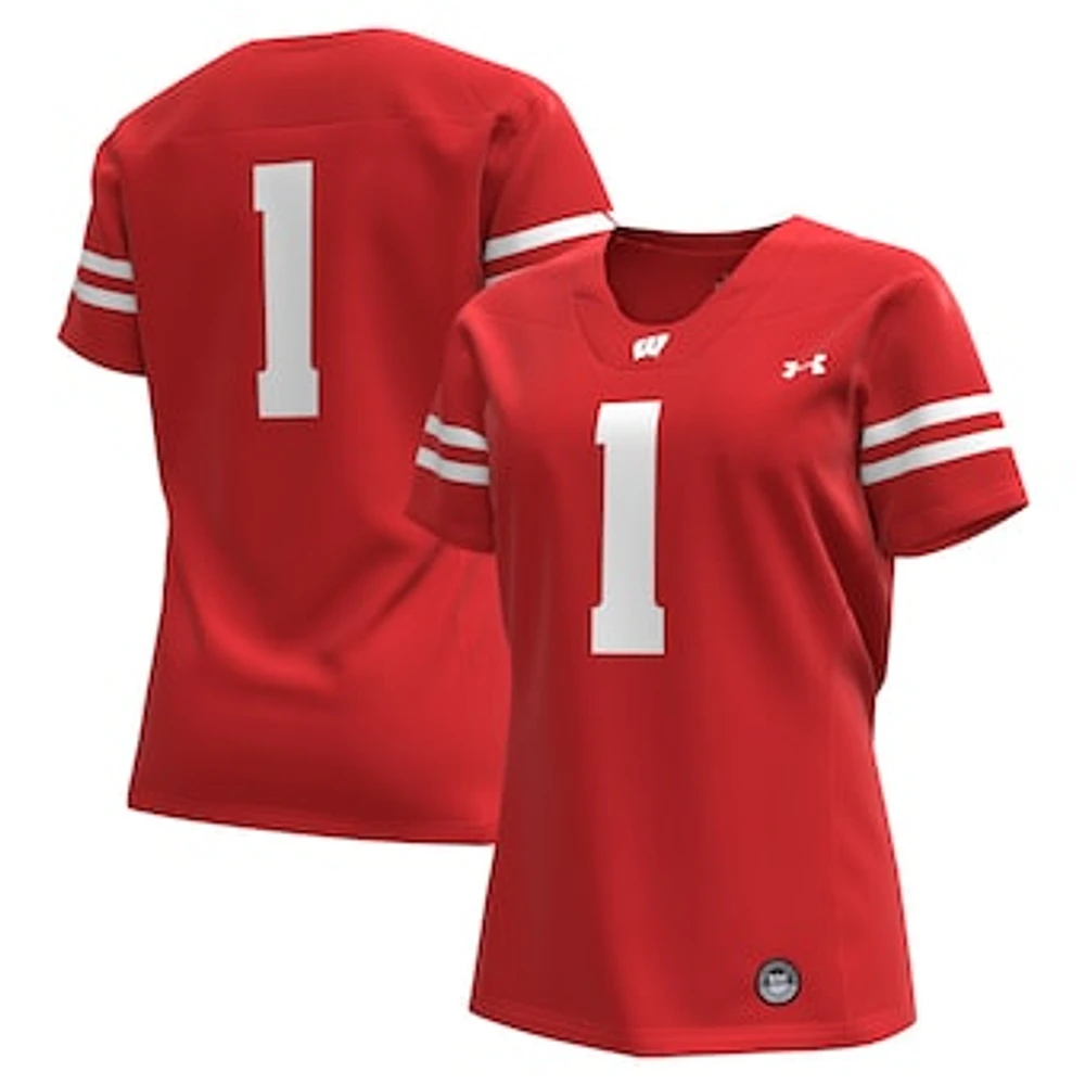 Women's Under Armour #1 Red Wisconsin Badgers Replica Football Jersey