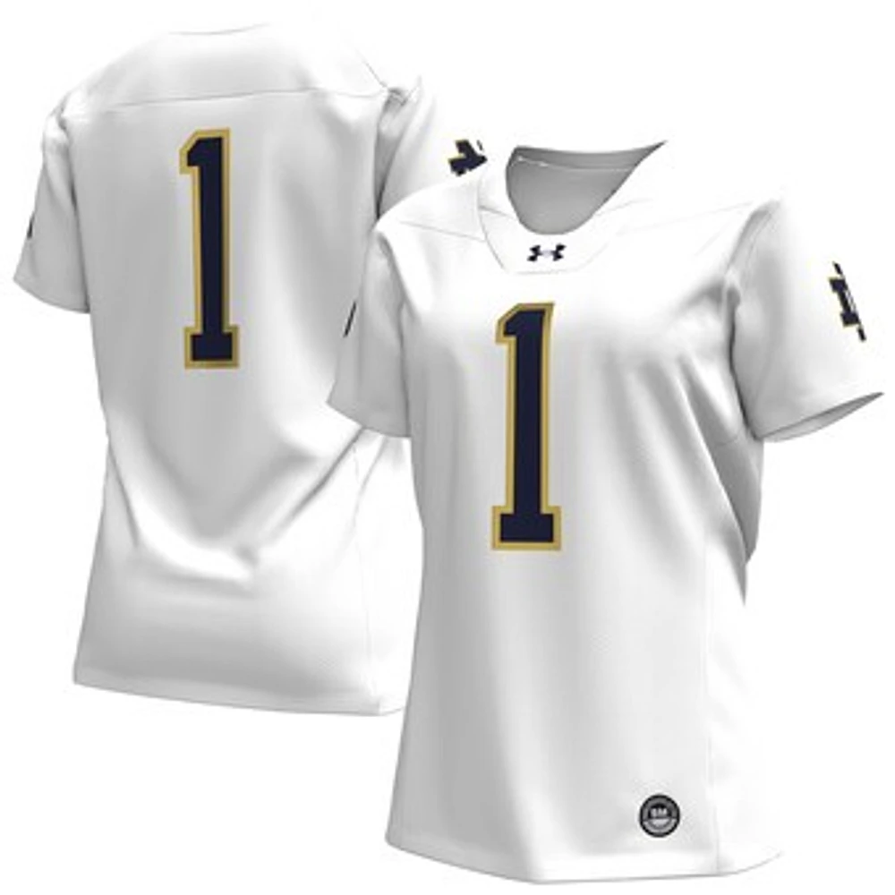 Women's Under Armour #1 White Notre Dame Fighting Irish Replica Football Jersey