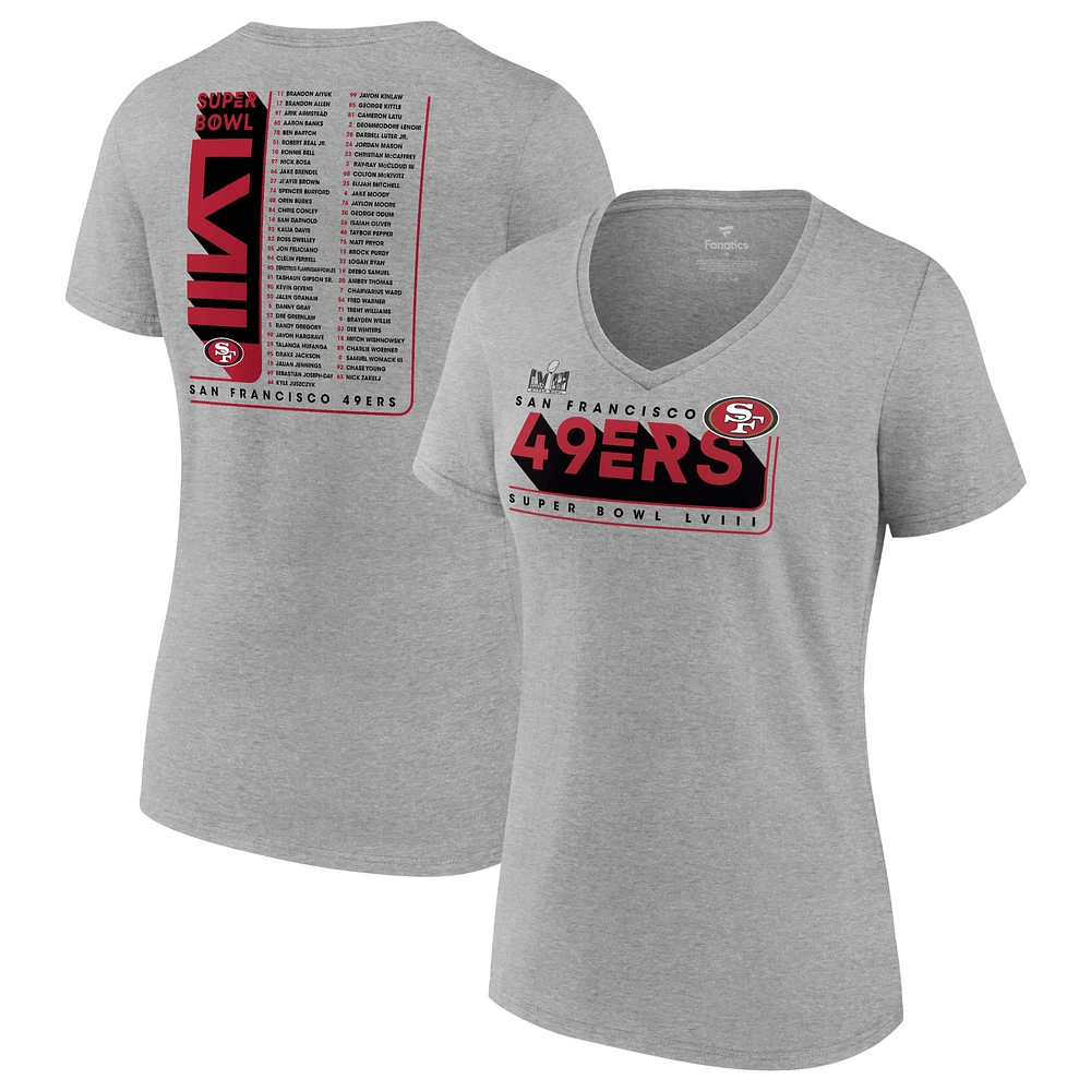 Women's  Heather Gray San Francisco 49ers Super Bowl LVIII Roster V-Neck T-Shirt