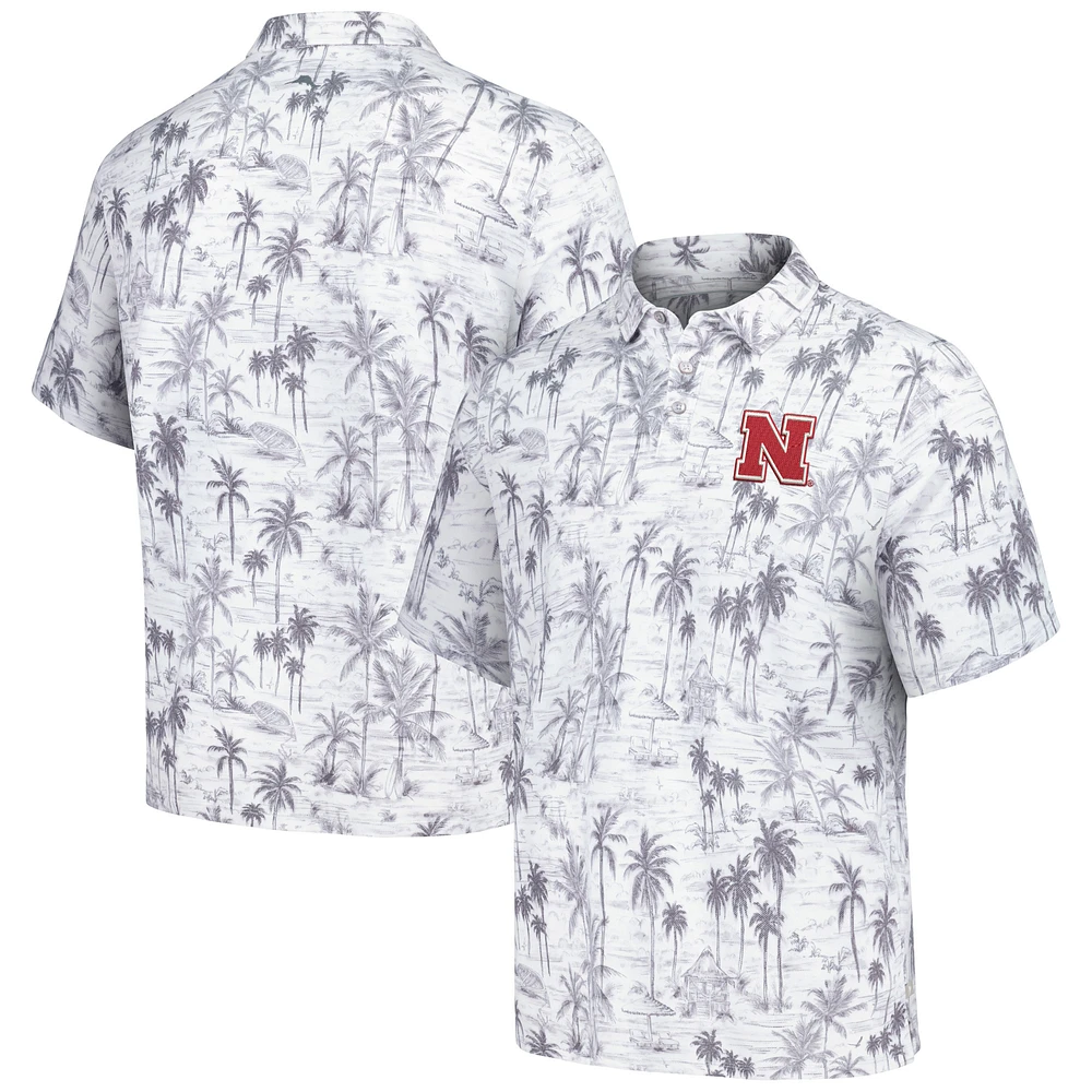 Men's Tommy Bahama Gray Nebraska Huskers Sport Cabana Shores IslandZone Tri-Blend Polo