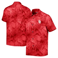 Men's Tommy Bahama Crimson Oklahoma Sooners Coast Luminescent Fronds IslandZone Button-Up Camp Shirt