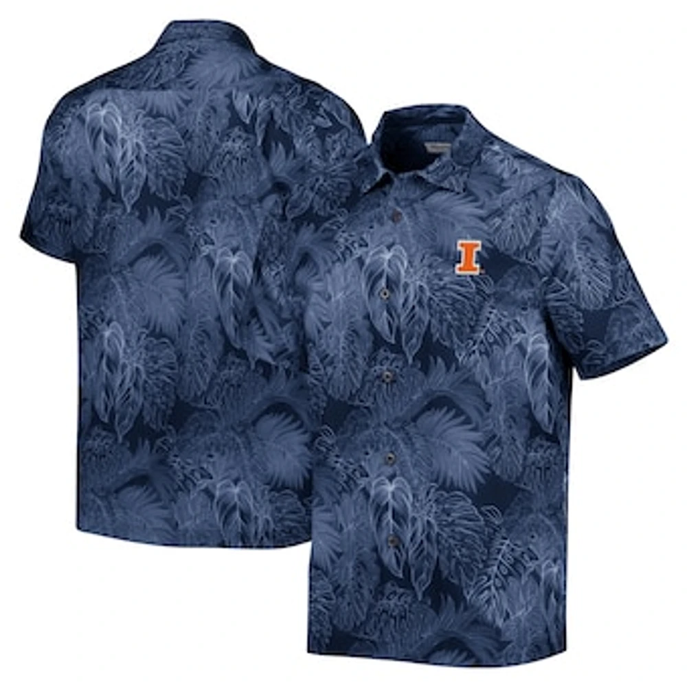 Men's Tommy Bahama Navy Illinois Fighting Illini Coast Luminescent Fronds IslandZone Button-Up Camp Shirt