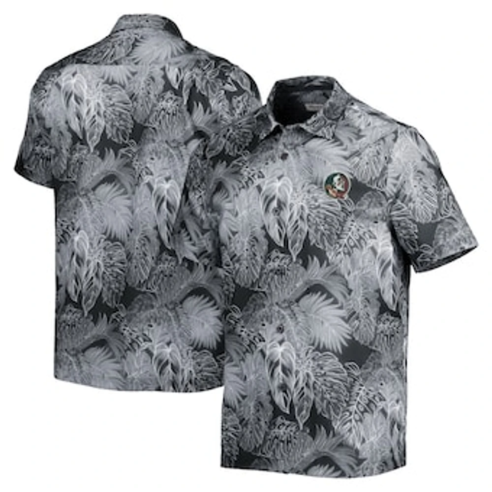 Men's Tommy Bahama Black Florida State Seminoles Coast Luminescent Fronds IslandZone Button-Up Camp Shirt