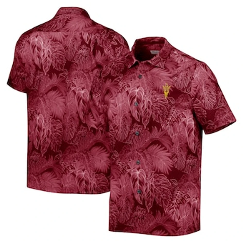 Men's Tommy Bahama Maroon Arizona State Sun Devils Coast Luminescent Fronds IslandZone Button-Up Camp Shirt