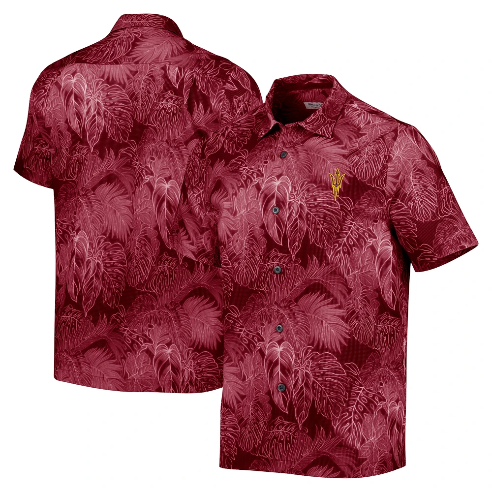 Men's Tommy Bahama Maroon Arizona State Sun Devils Coast Luminescent Fronds IslandZone Button-Up Camp Shirt