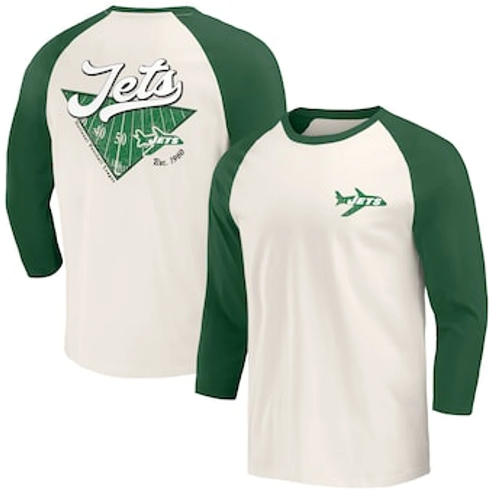 Men's Darius Rucker Collection by Fanatics Kelly Green/White New York Jets Raglan 3/4 Sleeve T-Shirt