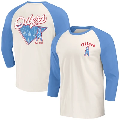 Men's Darius Rucker Collection by Fanatics Light Blue/White Houston Oilers Gridiron Classics Raglan 3/4 Sleeve T-Shirt