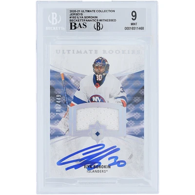 Ilya Sorokin New York Islanders Autographed 2020-21 Upper Deck Ultimate Collection Jerseys Relic #192 #/449 Beckett Fanatics Witnessed Authenticated 9/10 Rookie Card