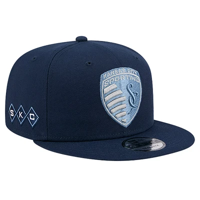 Men's New Era Navy Sporting Kansas City 2024 Jersey Hook 9FIFTY Snapback Hat