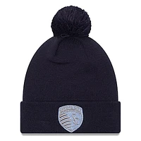 Men's New Era Navy Sporting Kansas City Jersey Hook Cuff Knit Hat with Pom