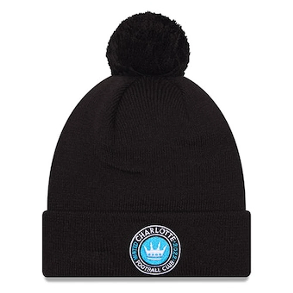 Men's New Era  Black Charlotte FC Jersey Hook Cuff Knit Hat with Pom