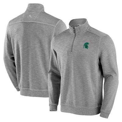 Men's Tommy Bahama Gray Michigan State Spartans Tobago Bay Half-Zip Tri-Blend Top