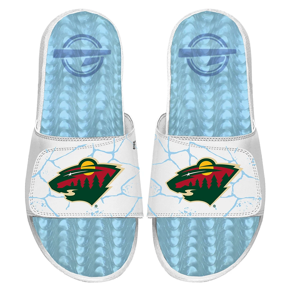Men's ISlide White Minnesota Wild Ice Gel Slide Sandals