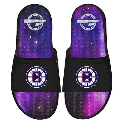 Men's ISlide  Black Boston Bruins Galaxy Gel Slide Sandals