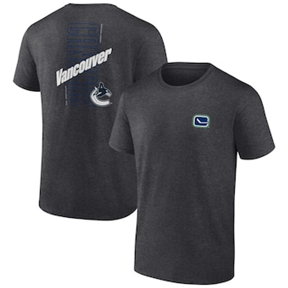 Men's Fanatics Heather Charcoal Vancouver Canucks Backbone T-Shirt