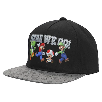 Youth  Black Super Mario Bros. Here We Go Snapback Adjustable Hat