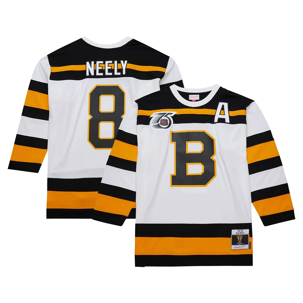 Men's Mitchell & Ness Cam Neely White Boston Bruins  1991/92 Alternate Captain Blue Line Player Jersey