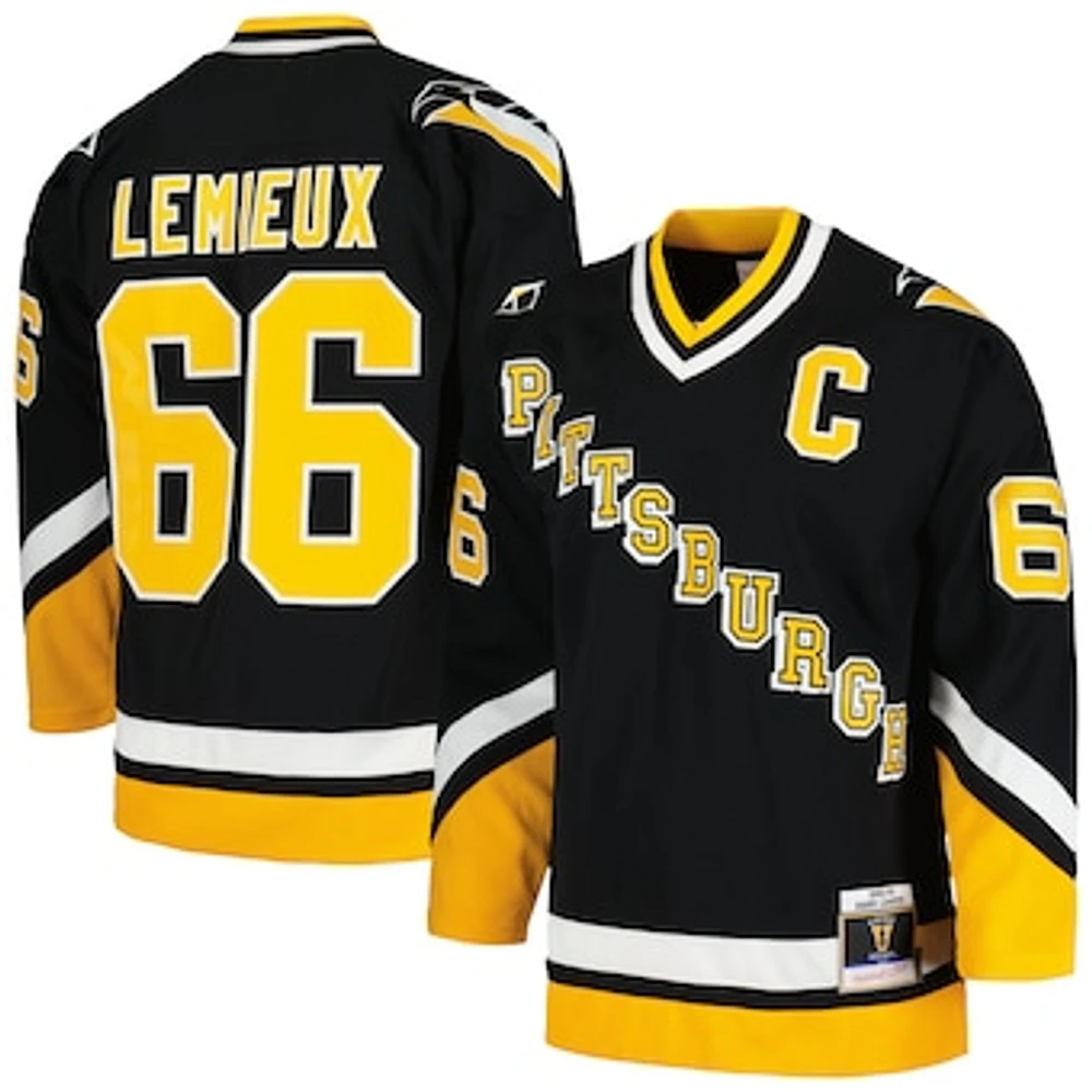 Men's Mitchell & Ness Mario Lemieux Black Pittsburgh Penguins  1992/93 Blue Line Player Jersey