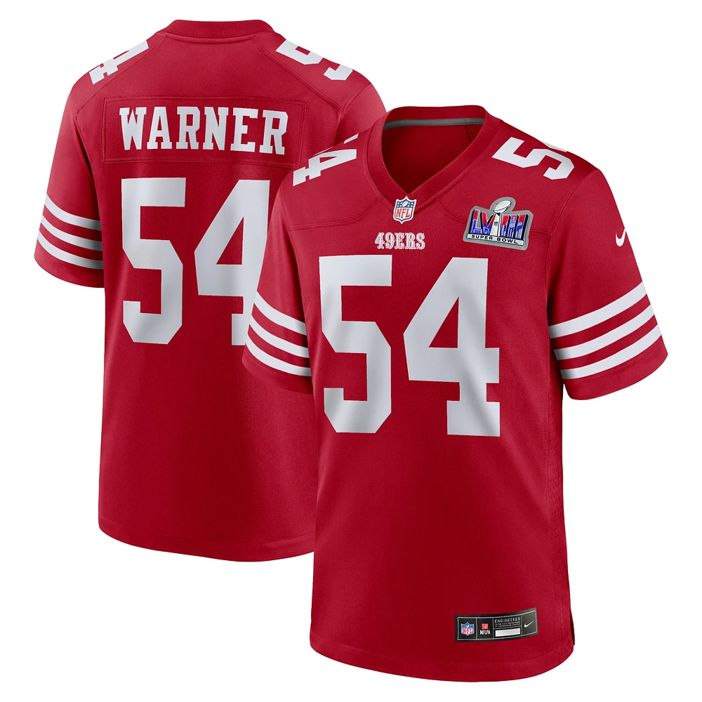 Men's Nike Fred Warner Scarlet San Francisco 49ers Super Bowl LVIII Game Jersey