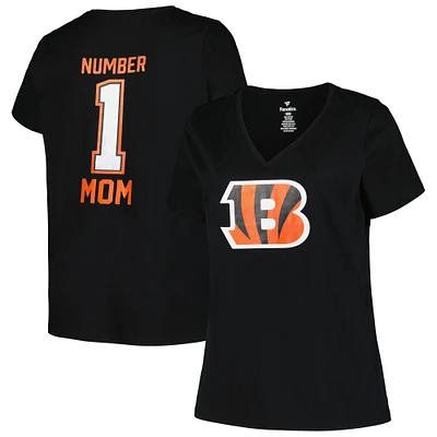 Women's Fanatics Black Cincinnati Bengals Plus Mother's Day #1 Mom V-Neck T-Shirt