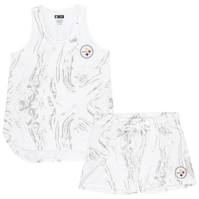 Women's Concepts Sport White Pittsburgh Steelers Plus Quartz Tank Top & Shorts Set