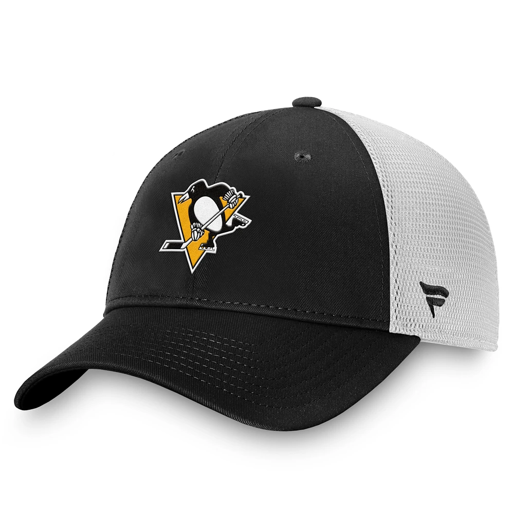 Men's Fanatics Black/White Pittsburgh Penguins Slouch Core Primary Trucker Adjustable Hat