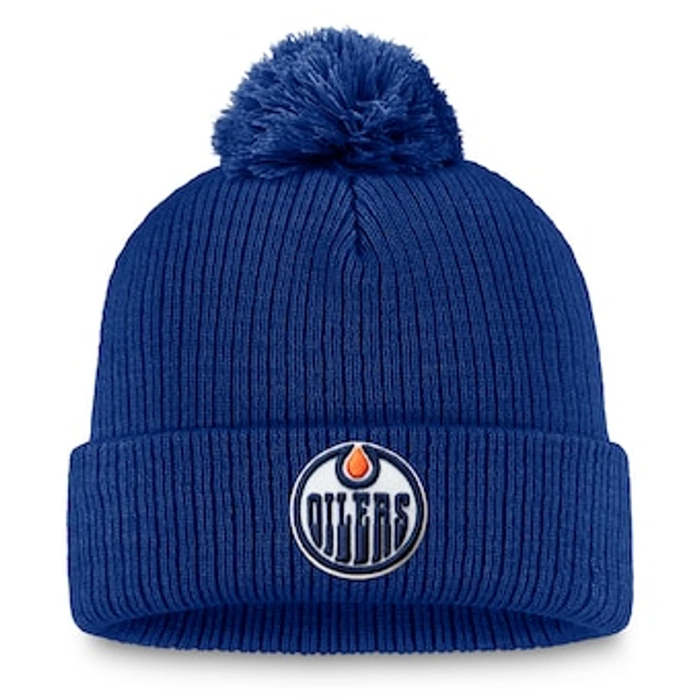 Men's Fanatics  Royal Edmonton Oilers Primary Logo Cuffed Knit Hat with Pom