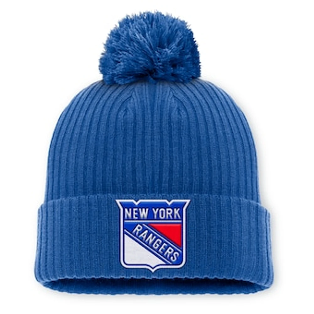 Men's Fanatics  Royal New York Rangers Primary Logo Cuffed Knit Hat with Pom