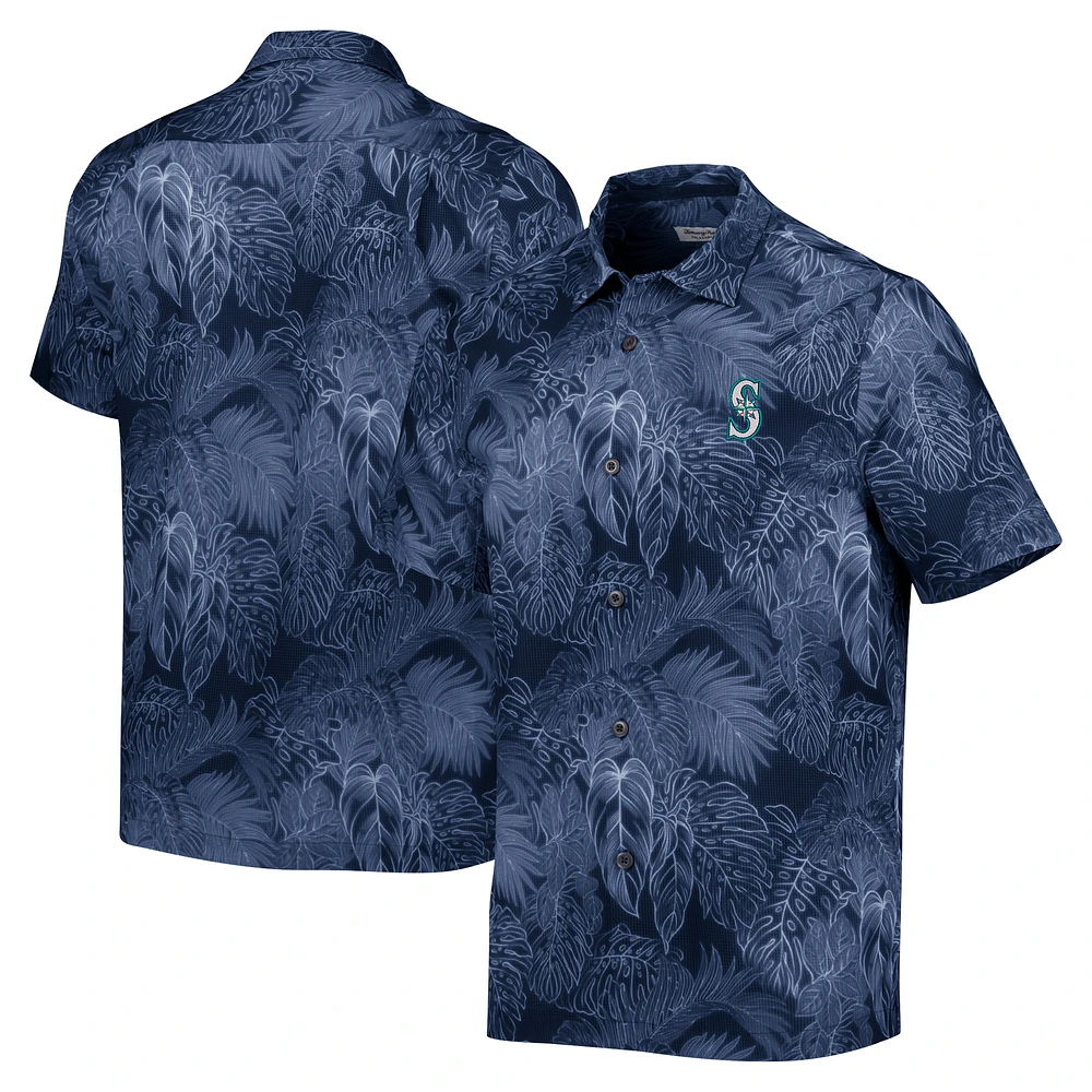 Men's Tommy Bahama Navy Seattle Mariners Coast Luminescent Fronds IslandZone Button-Up Camp Shirt