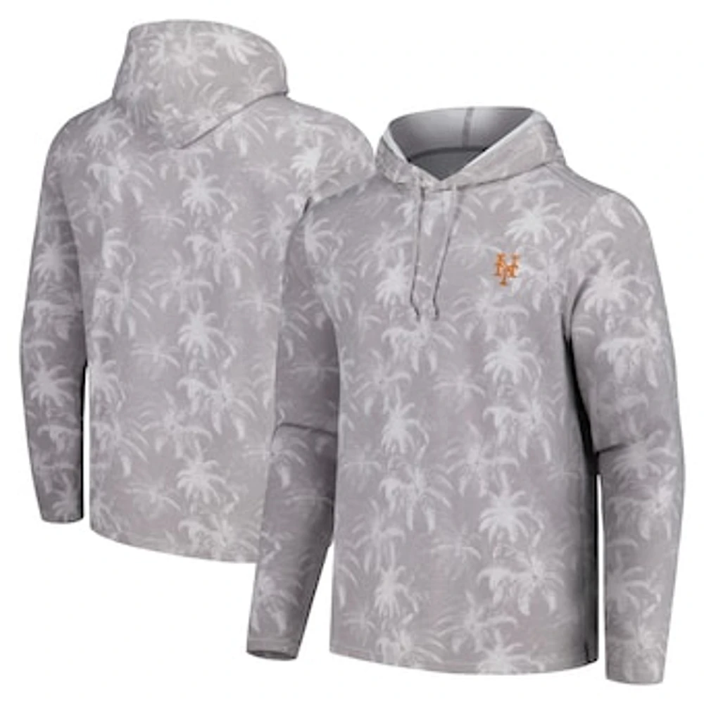 Men's Tommy Bahama Gray New York Mets Palm Frenzy Hoodie Long Sleeve T-Shirt