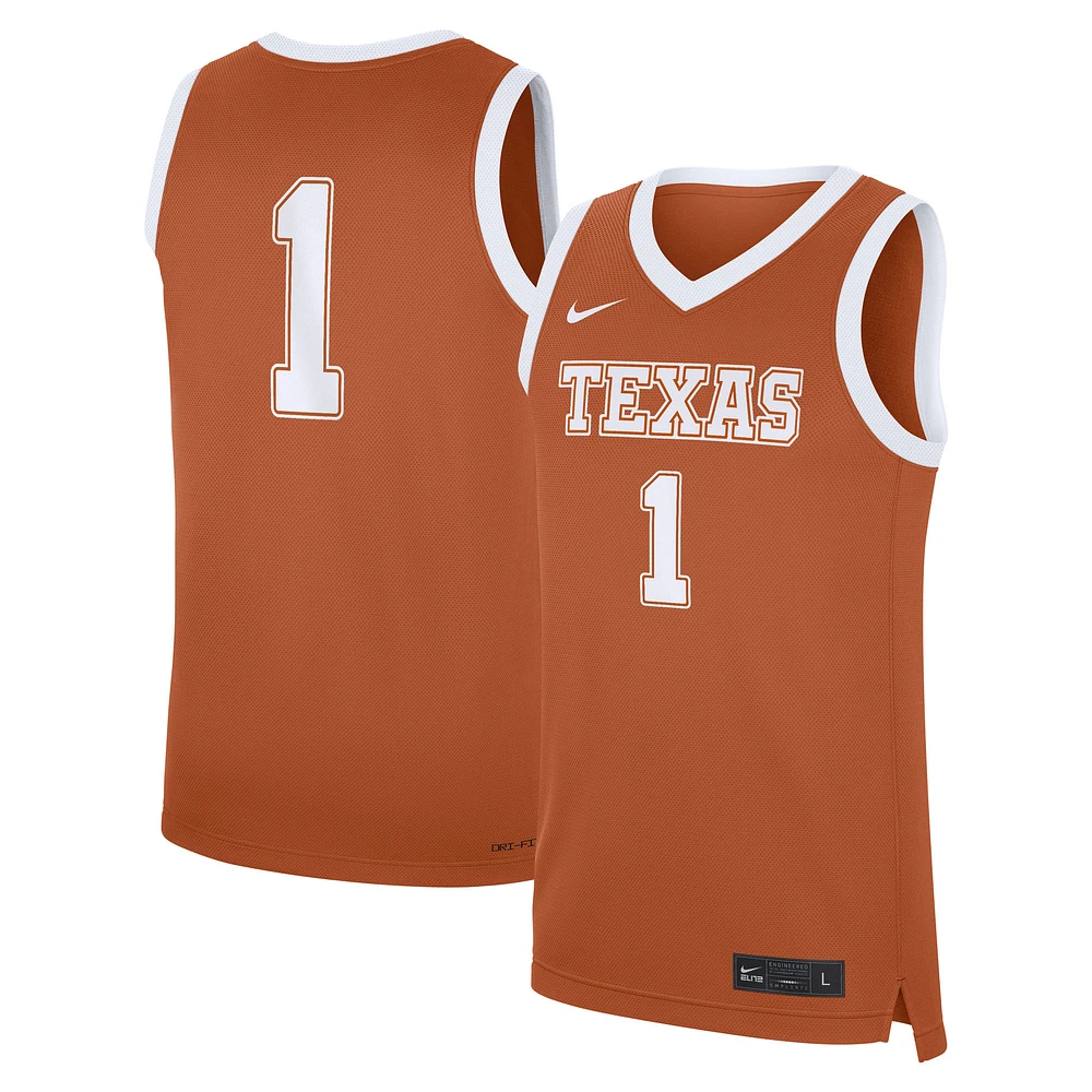 Men's Nike #1 Texas Orange Texas Longhorns Road Replica Jersey