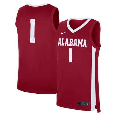 Men's Nike #1 Crimson Alabama Crimson Tide Road Replica Jersey