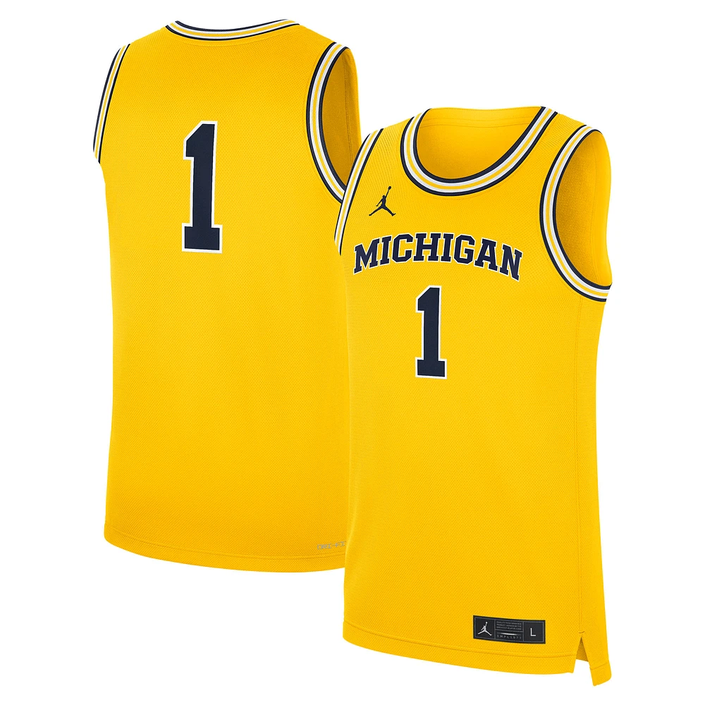 Men's Jordan Brand #1 Maize Michigan Wolverines Alternate Replica Jersey