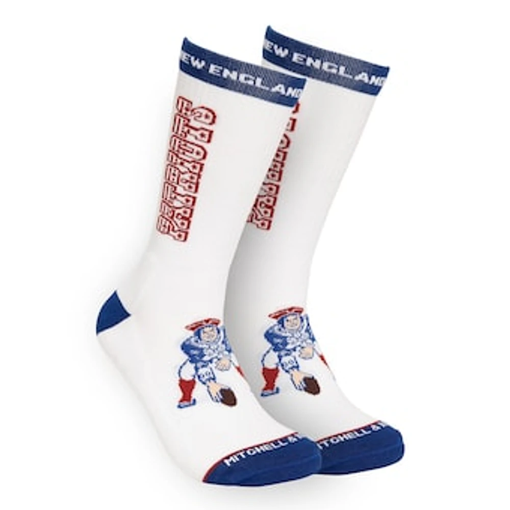 Men's Mitchell & Ness White New England Patriots Throwback Kick Off Crew Socks