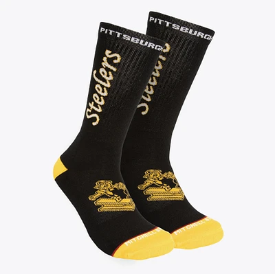 Men's Mitchell & Ness Black Pittsburgh Steelers Throwback Kick Off Crew Socks