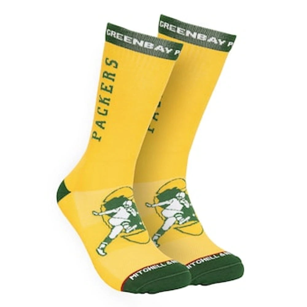 Men's Mitchell & Ness Gold Green Bay Packers Throwback Kick Off Crew Socks