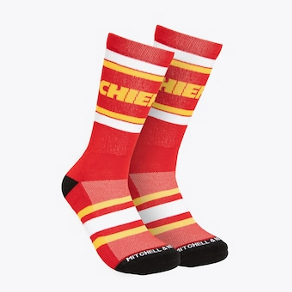 Men's Mitchell & Ness Red Kansas City Chiefs Throwback Team Stripes Crew Socks