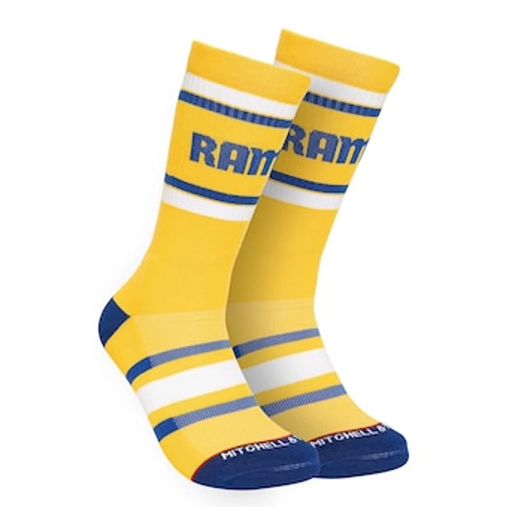 Men's Mitchell & Ness Gold Los Angeles Rams Throwback Team Stripes Crew Socks