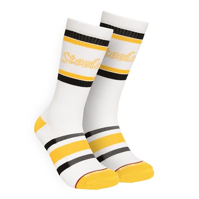 Men's Mitchell & Ness White Pittsburgh Steelers Throwback Team Stripes Crew Socks