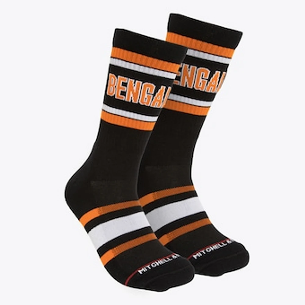 Men's Mitchell & Ness Black Cincinnati Bengals Throwback Team Stripes Crew Socks